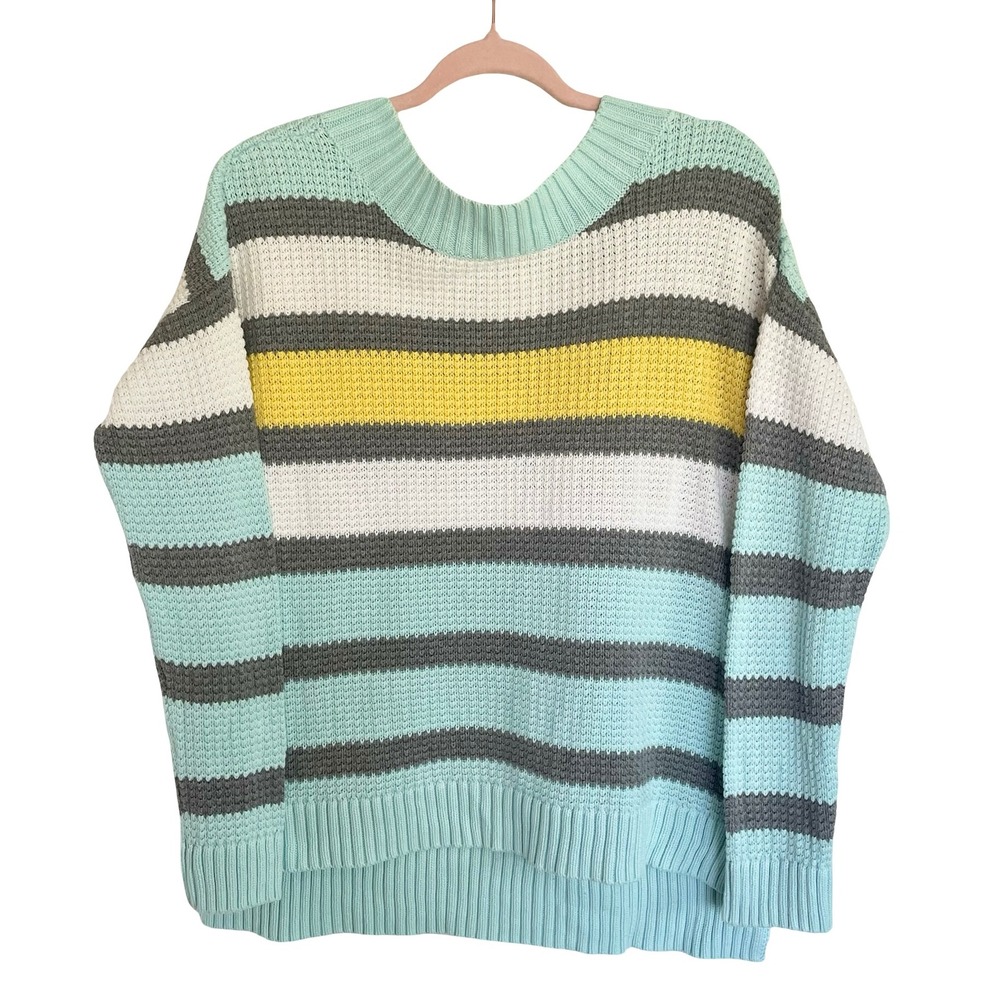 Liz Claiborne Pastel Striped Cotton‎ Rib Knit Sweater Sz XL Coastal Preppy Chic